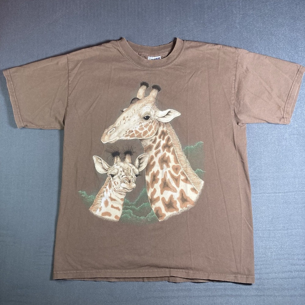 Vintage 90s Y2K 2000s Giraffe Safari Art Artwork Animal Nature T-Shirt, L